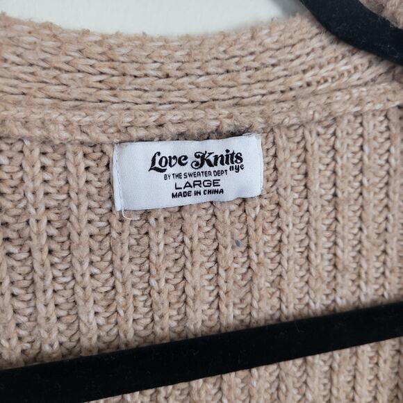 Love Knits Womens Large Tan Cardigan Sweater Ribbon Lace Up Detail Chunky Knit - Picture 4 of 5